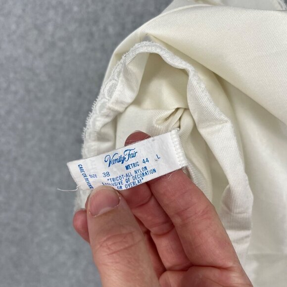 Vanity Fair VTG Slip Cami Top Size L Ivory White Lace Trim Dainty Made in USA - Picture 7 of 12